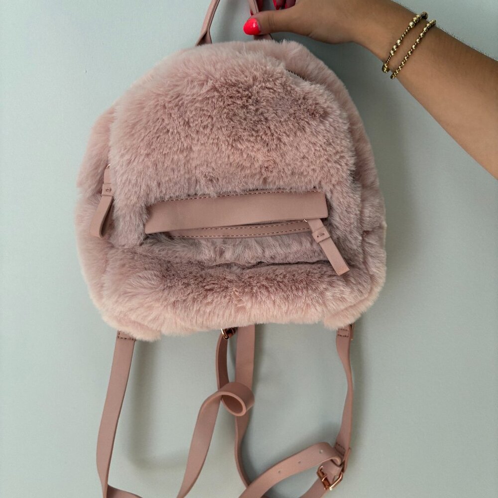 American Eagle Outfitters Faux Fur Mini Backpack Light/ Blush Pink